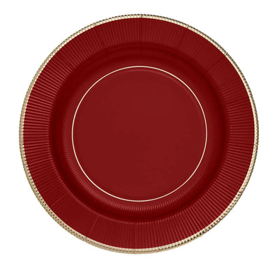 Elevate Your Table Setting with Burgundy Sunray Gold Rimmed Plates