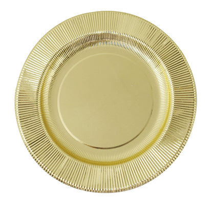 Pack of 25 Metallic Gold Sunray Design 350 GSM Disposable Paper Dinner Plates 10 Inch#whtbkgd