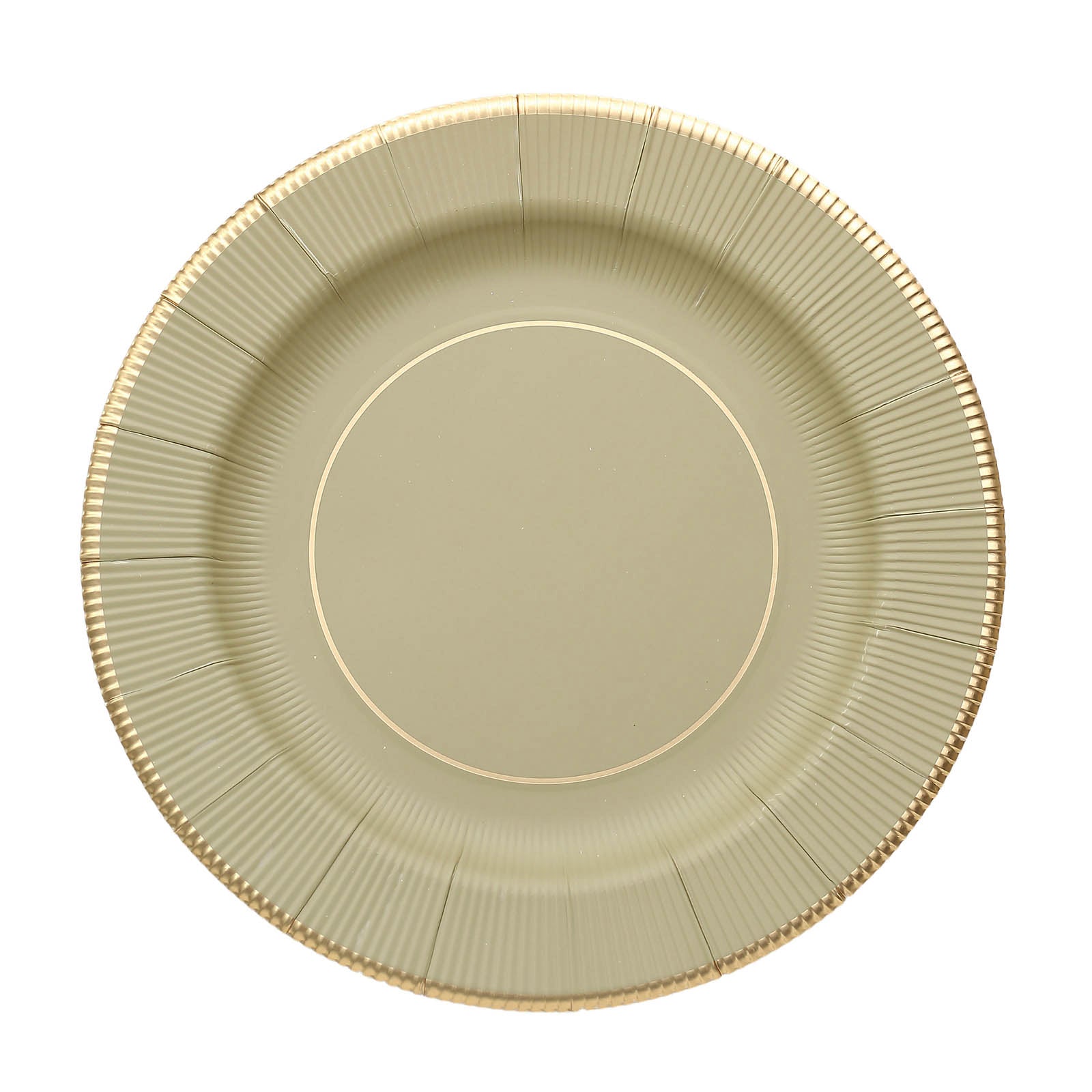 25 Pack | 10inch Khaki Gold Rim Sunray Heavy Duty Paper Dinner Plates#whtbkgd