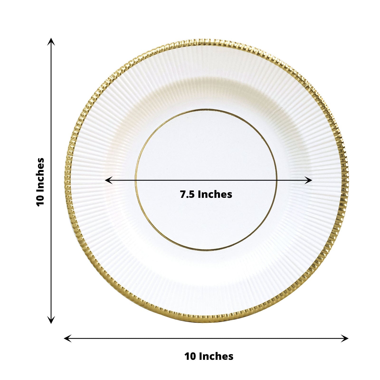 10 Inch White Paper Plates With Gold Rim Sunray Design 25 Pack