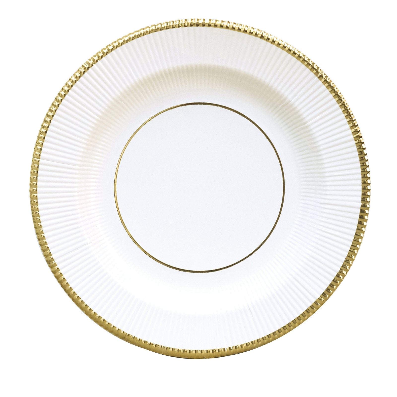 25 Pack White Sunray Plates Gold Rimmed 10 Inch#whtbkgd