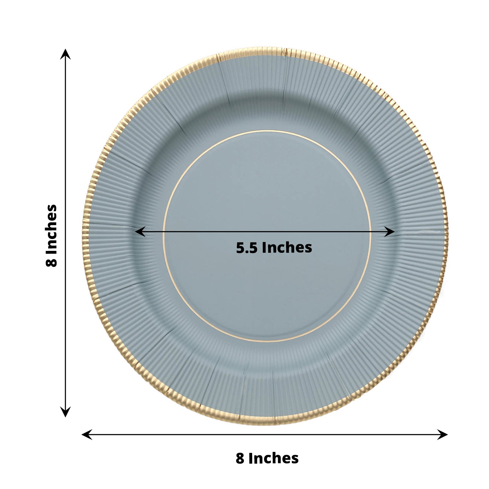 25 Pack | 8inch Dusty Blue Gold Rim Sunray Heavy Duty Paper Dessert Plates