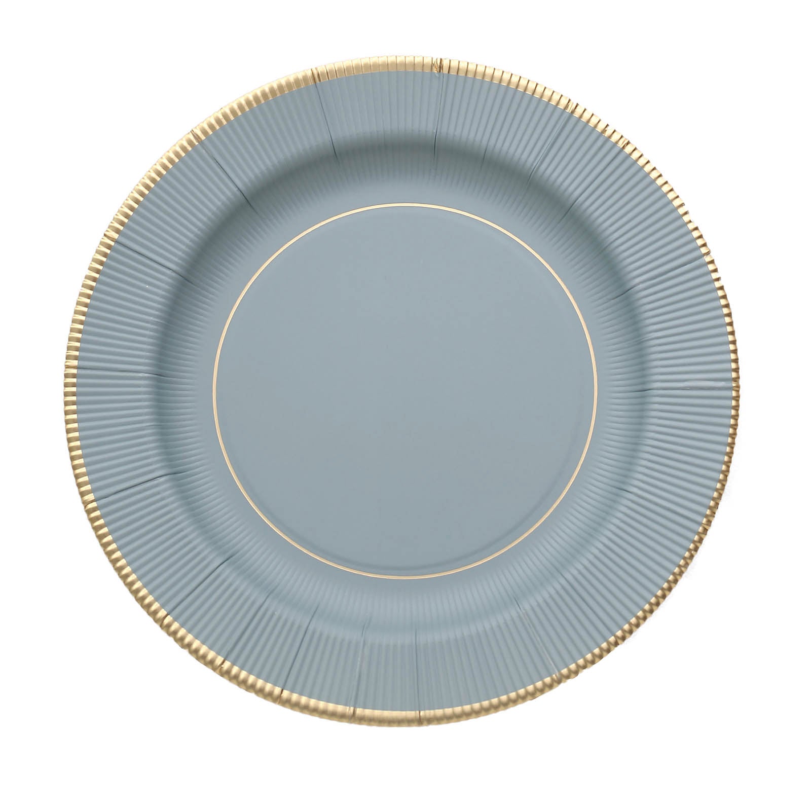 25 Pack | 8inch Dusty Blue Gold Rim Sunray Heavy Duty Paper Dessert Plates#whtbkgd