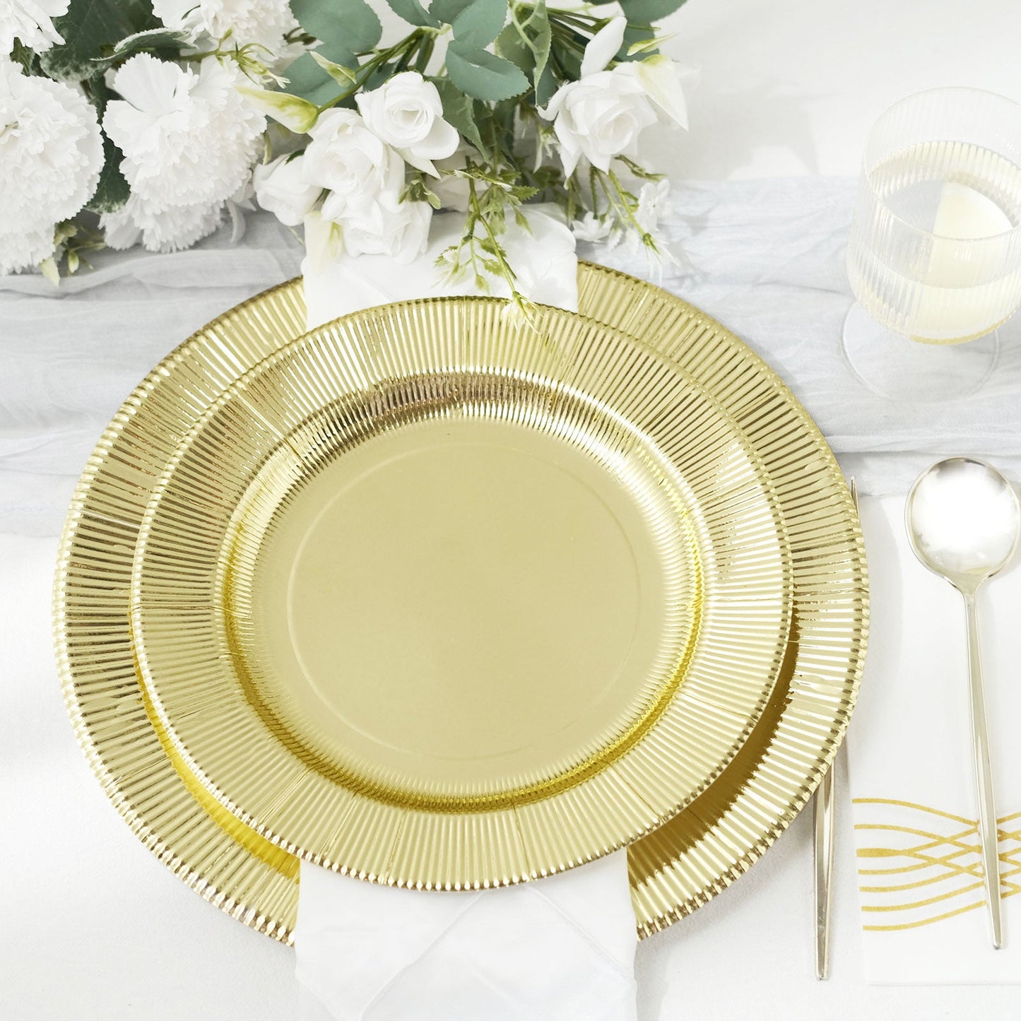 Gold Sunray 8 Inch Dessert Plates 25 Pack