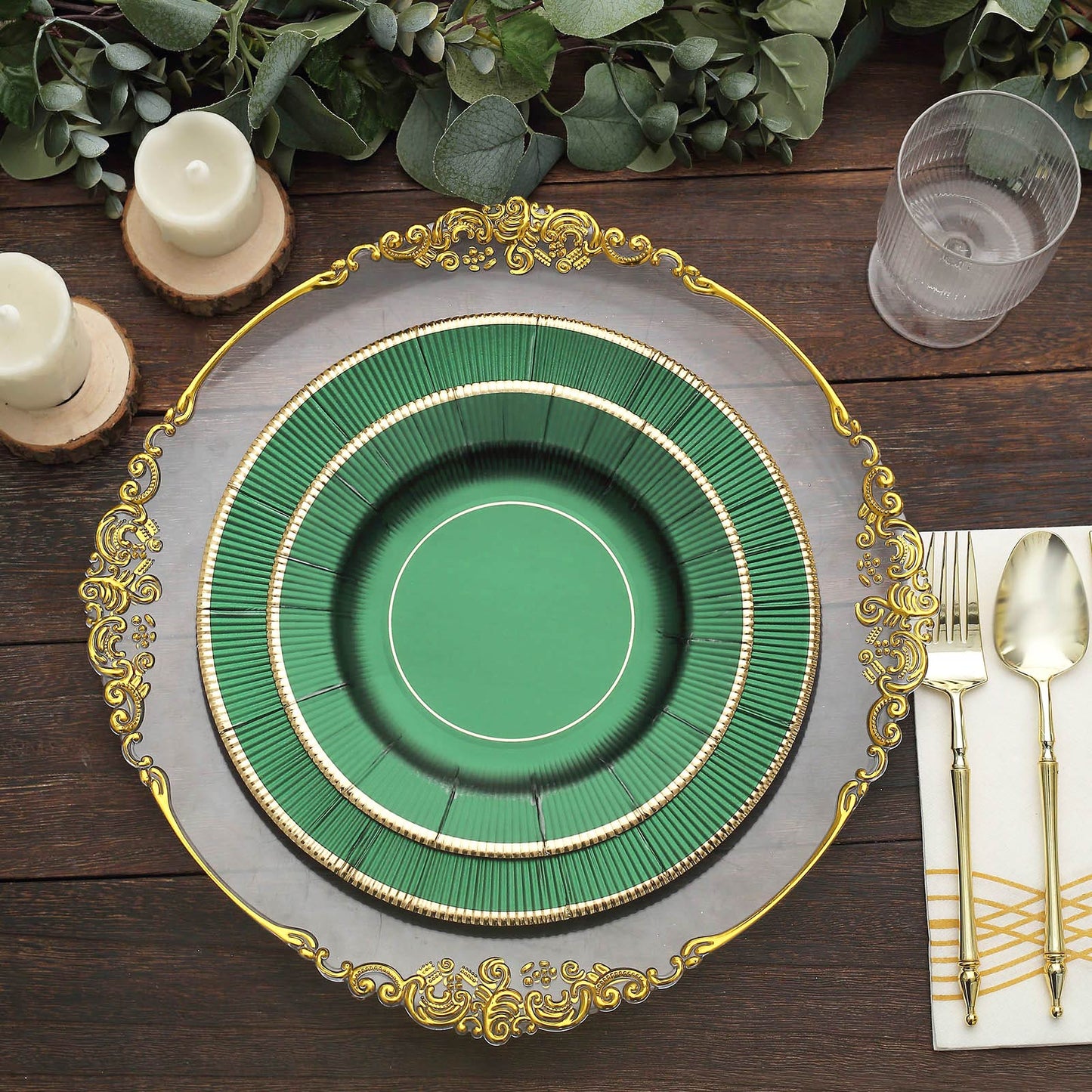 25 Pack | 8inch Hunter Emerald Green Sunray Dessert Appetizer Paper Plates