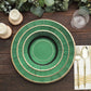 25 Pack | 8" Hunter Emerald Green Sunray Dessert Appetizer Paper Plates, Disposable Party Plates With Gold Rim - 350 GSM