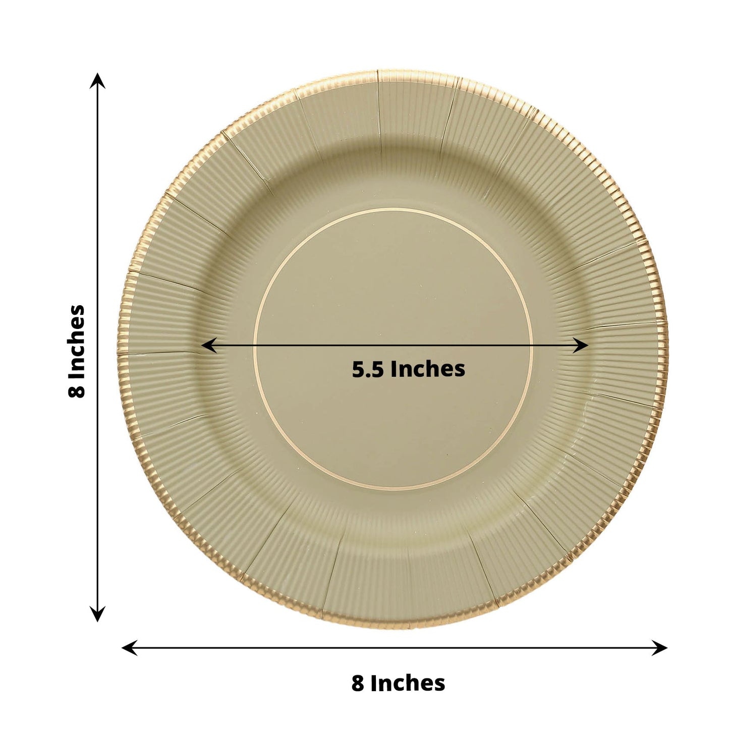 25 Pack | 8inch Khaki Gold Rim Sunray Heavy Duty Paper Dessert Plates