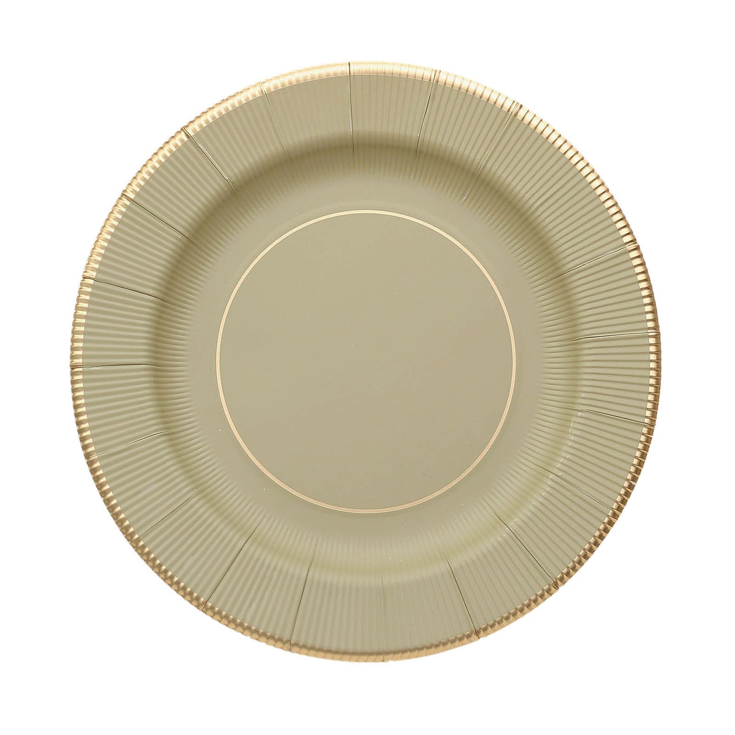 25 Pack | 8inch Khaki Gold Rim Sunray Heavy Duty Paper Dessert Plates#whtbkgd