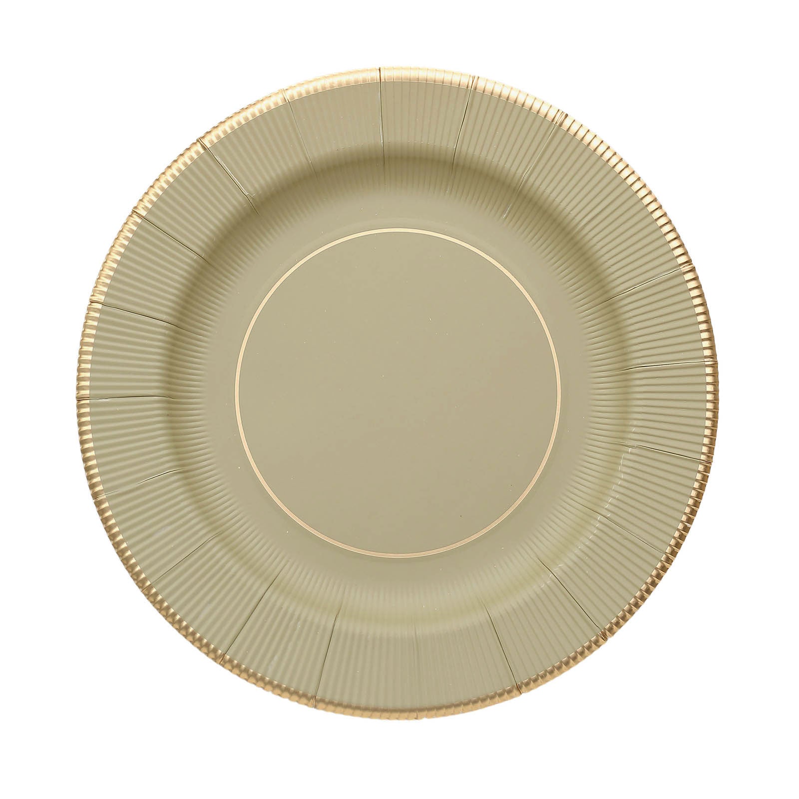 25 Pack | 8inch Khaki Gold Rim Sunray Heavy Duty Paper Dessert Plates#whtbkgd