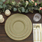 25 Pack | 8" Khaki Gold Rim Sunray Disposable Dessert Plates, Heavy Duty Paper Appetizer Salad Plates - 350 GSM