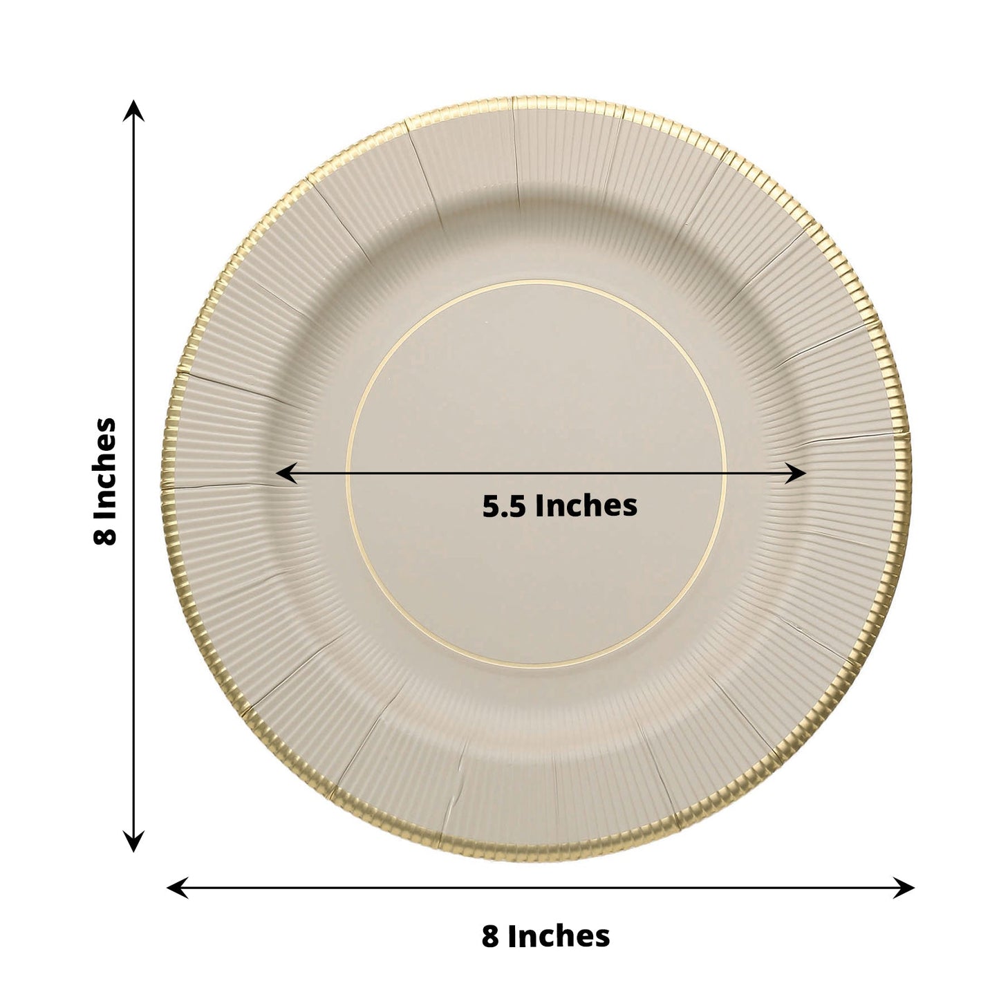 25 Pack | 8inch Taupe Gold Rim Sunray Heavy Duty Paper Dessert Plates