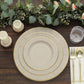 25 Pack | 8" Taupe Gold Rim Sunray Disposable Dessert Plates, Heavy Duty Paper Appetizer Salad Plates - 350 GSM