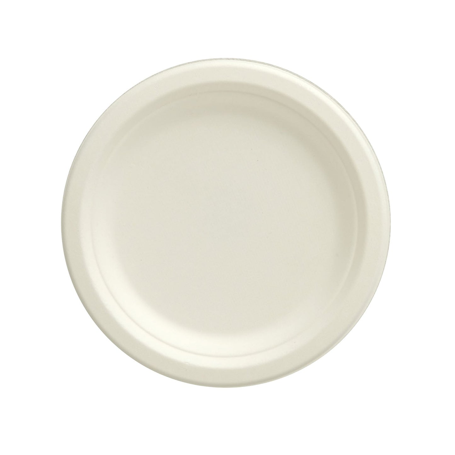 White biodegradable bagasse dessert plate, eco-friendly and disposable.