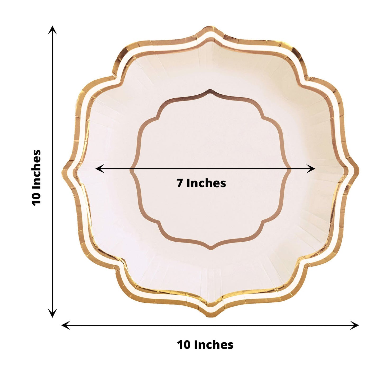 25 Pack Disposable White And Gold Paper Dinner Plates