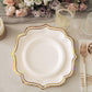 25 Pack | White/Gold 10" Scallop Rim Dinner Party Paper Plates, Disposable Plates - 300 GSM