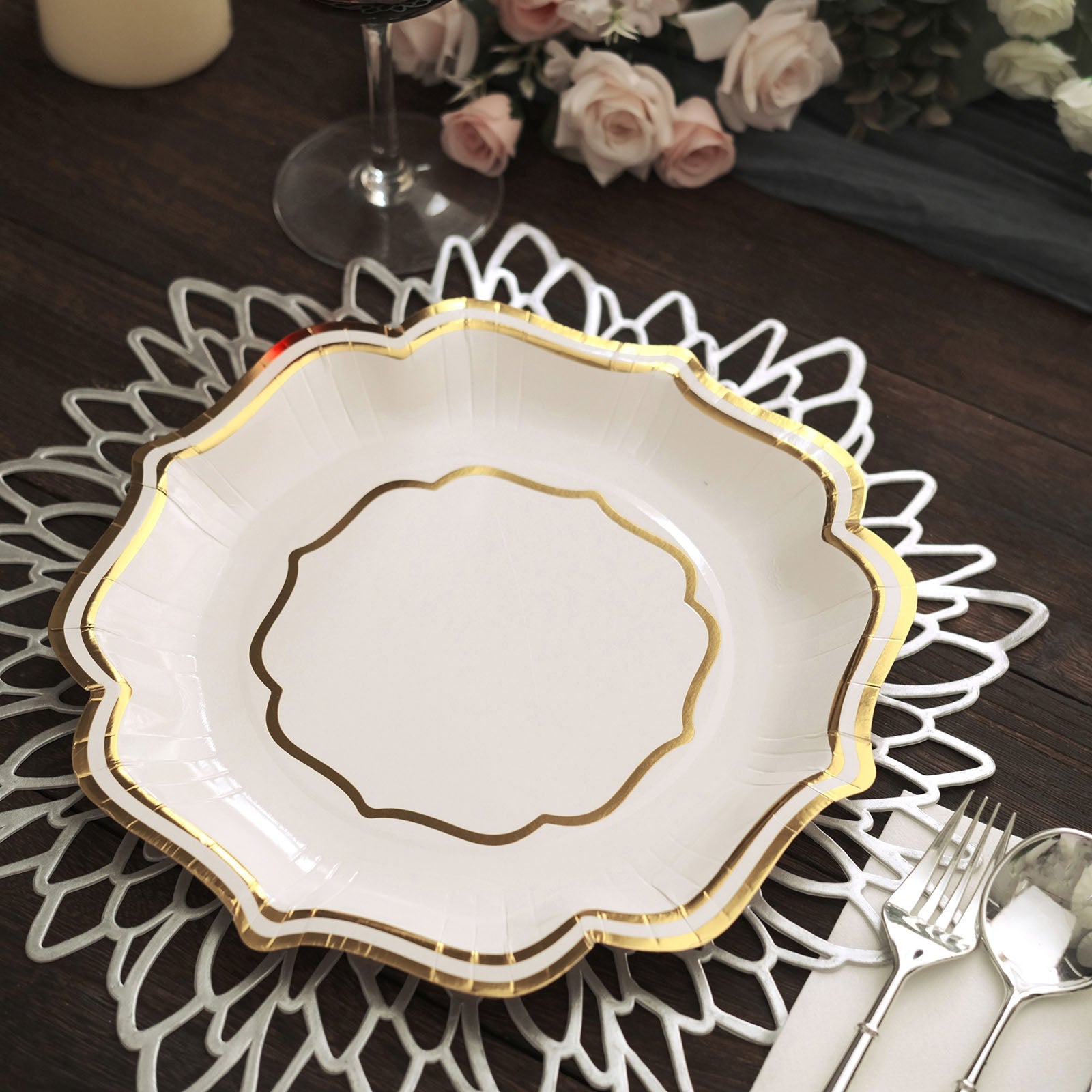 10 Inch Scallop Rim Paper Plates White And Gold 25 Pack