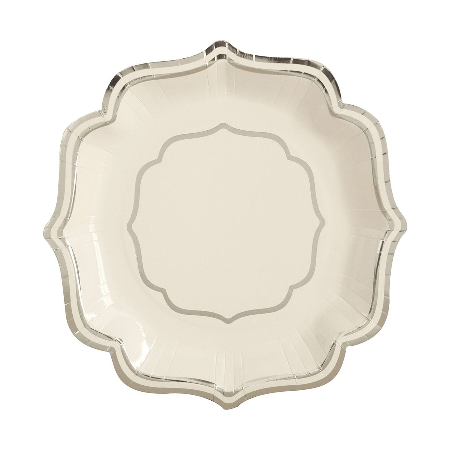 8 Inch Salad Plates White 25 Pack 300 GSM Silver Scalloped Rim#whtbkgd