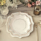 25 Pack | White/Silver 8" Scallop Rim Dessert Party Paper Plates, Disposable Appetizer Salad Plates - 300 GSM