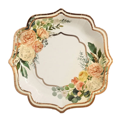 25 Pack White And Rose Gold Dinner Plates 10 Inch With Floral Scallop Rim#whtbkgd