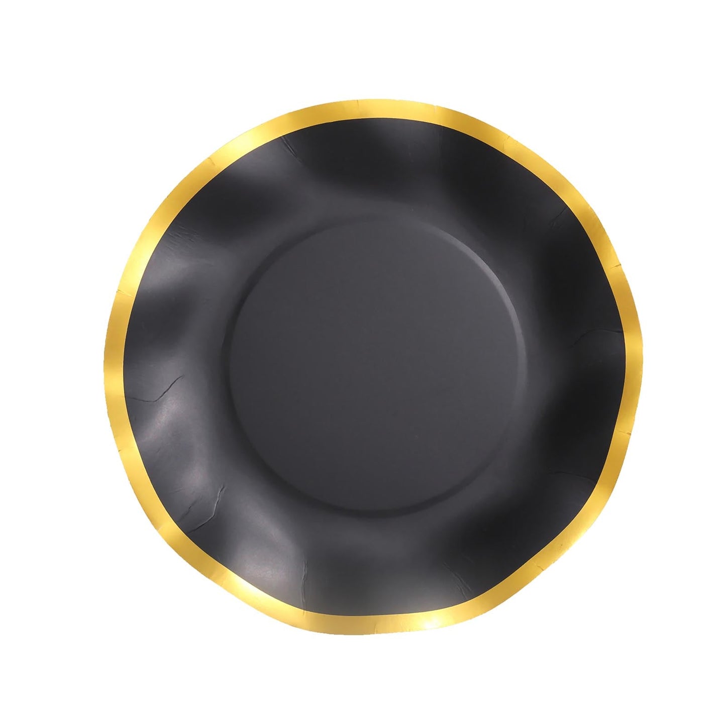25 Pack | 10inch Matte Black / Gold Wavy Rim Paper Dinner Plates, Round Party Plates#whtbkgd