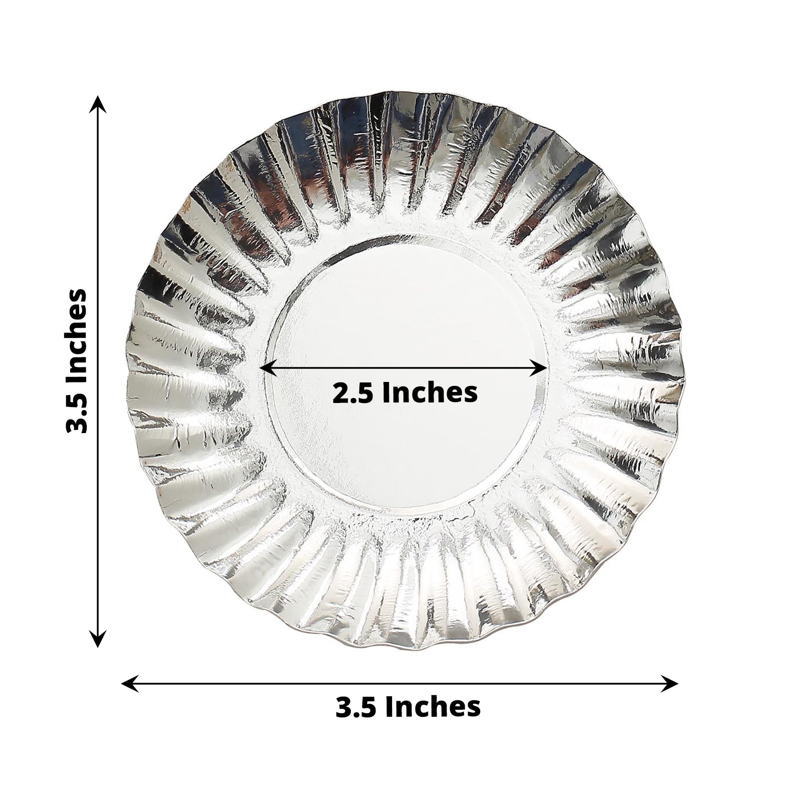 50 Pack 3.5 Inch Metallic Silver Scalloped Rim Mini Plates