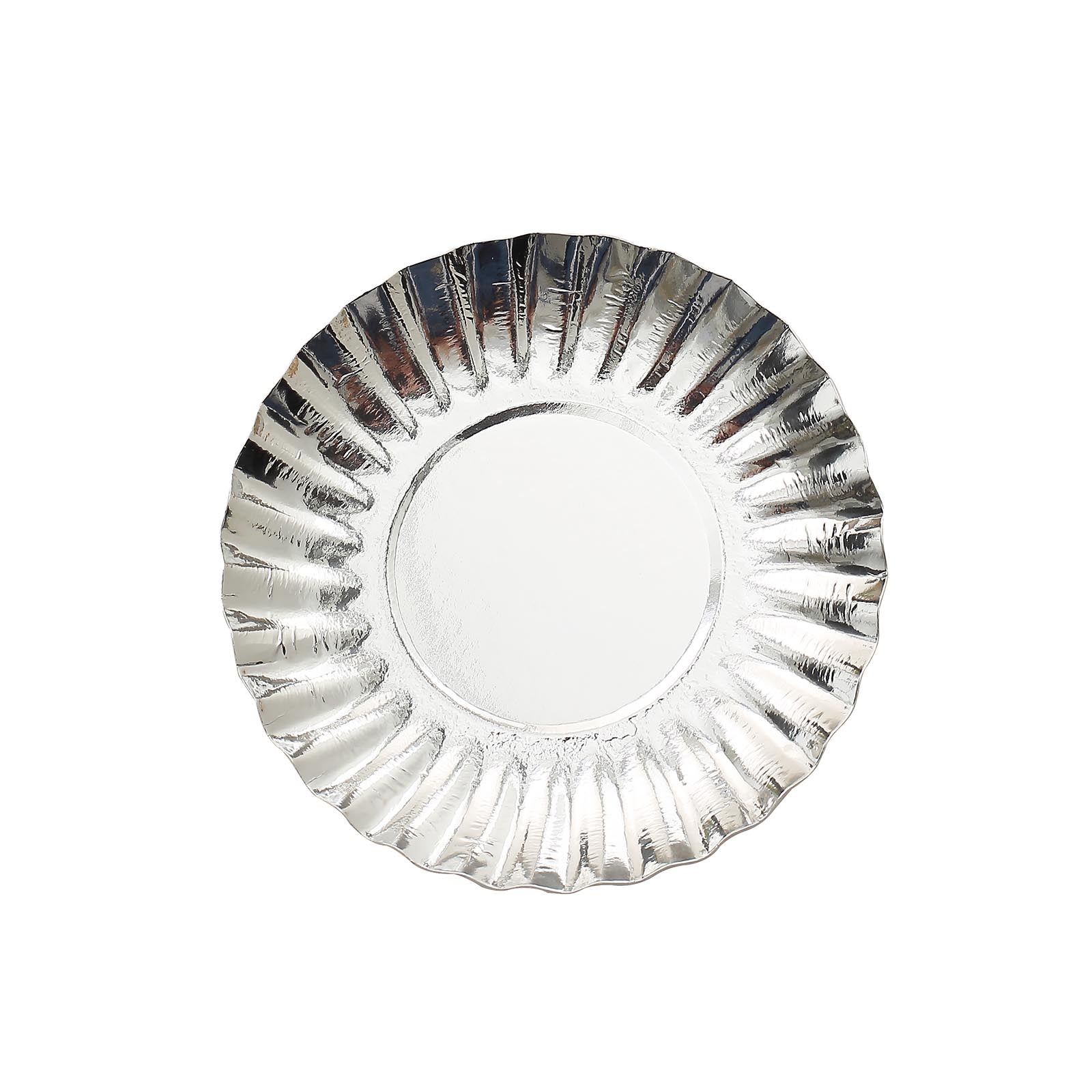 50 Pack 3.5 Inch Metallic Silver Scalloped Rim Mini Plates 250 GSM#whtbkgd