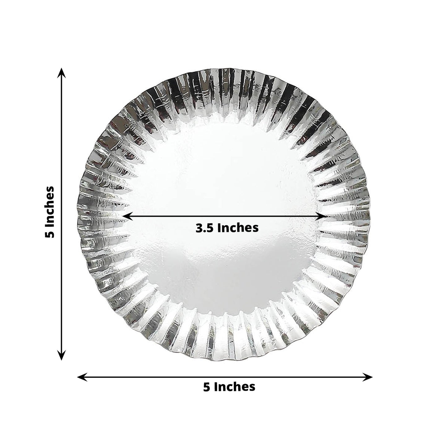 50 Pack | 5inch Metallic Silver Scalloped Rim Mini Paper Dessert Plates, Disposable Round Tapas