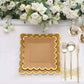 25 Pack | 7" Square Natural Brown Paper Salad Plates With Gold Scalloped Rim, Disposable Dessert Appetizer Party Plates