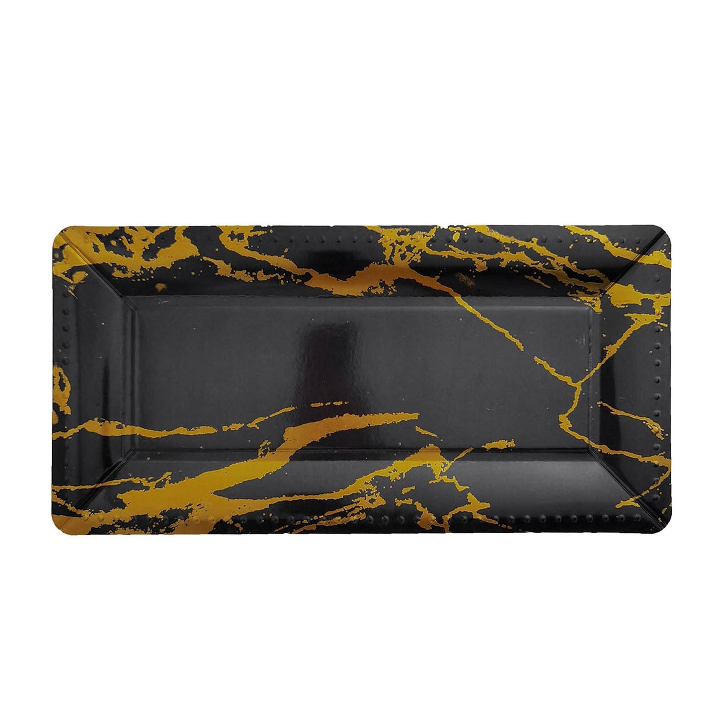 Black and gold marble heavy-duty paper serving tray, 16 inches.