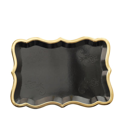 10 Pack Of 14x10 Inches Black And Gold Disposable Paper Serving Trays