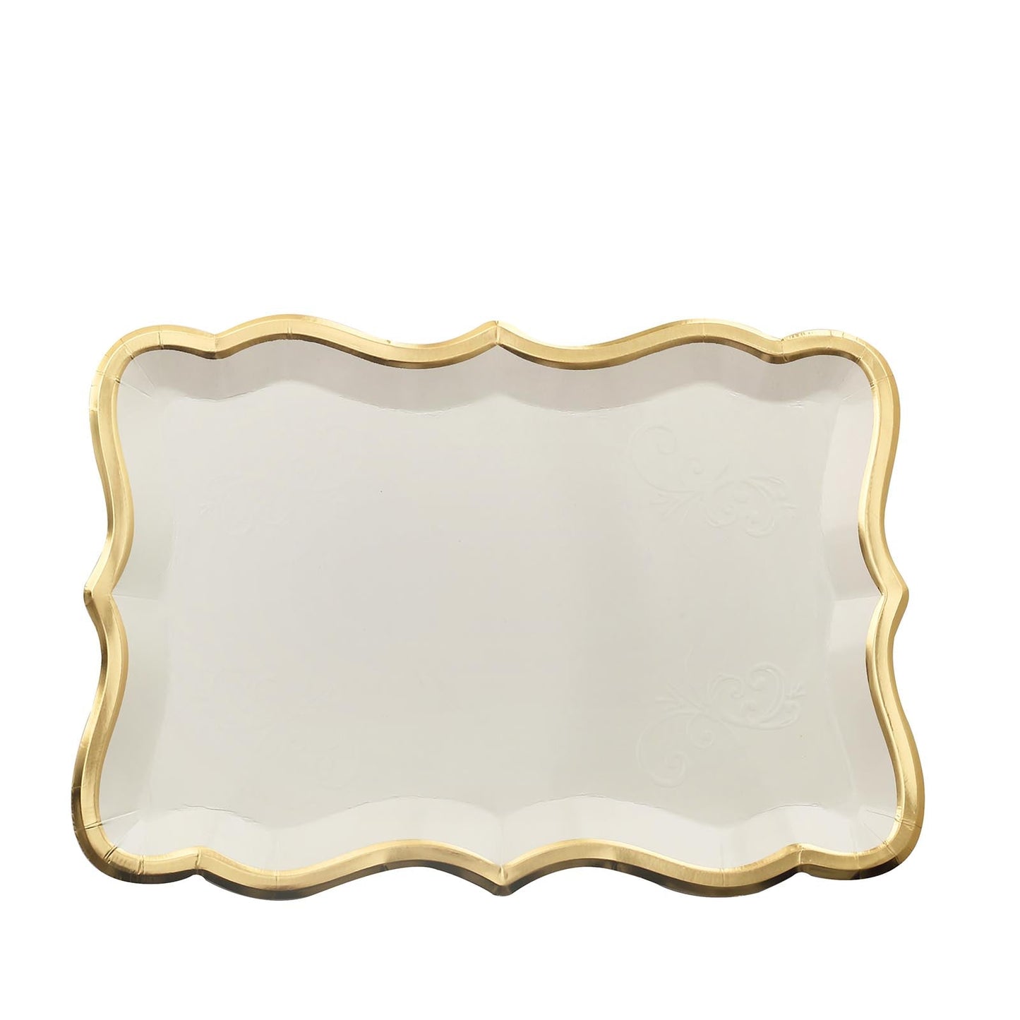 400 GSM White Rectangle Paper Platters With Gold Rim In Pack Of 10