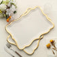10 Pack | Elegant White / Gold Rim Disposable Serving Trays, Heavy Duty 400 GSM Paper Rectangular Party Platters - 14"x10"