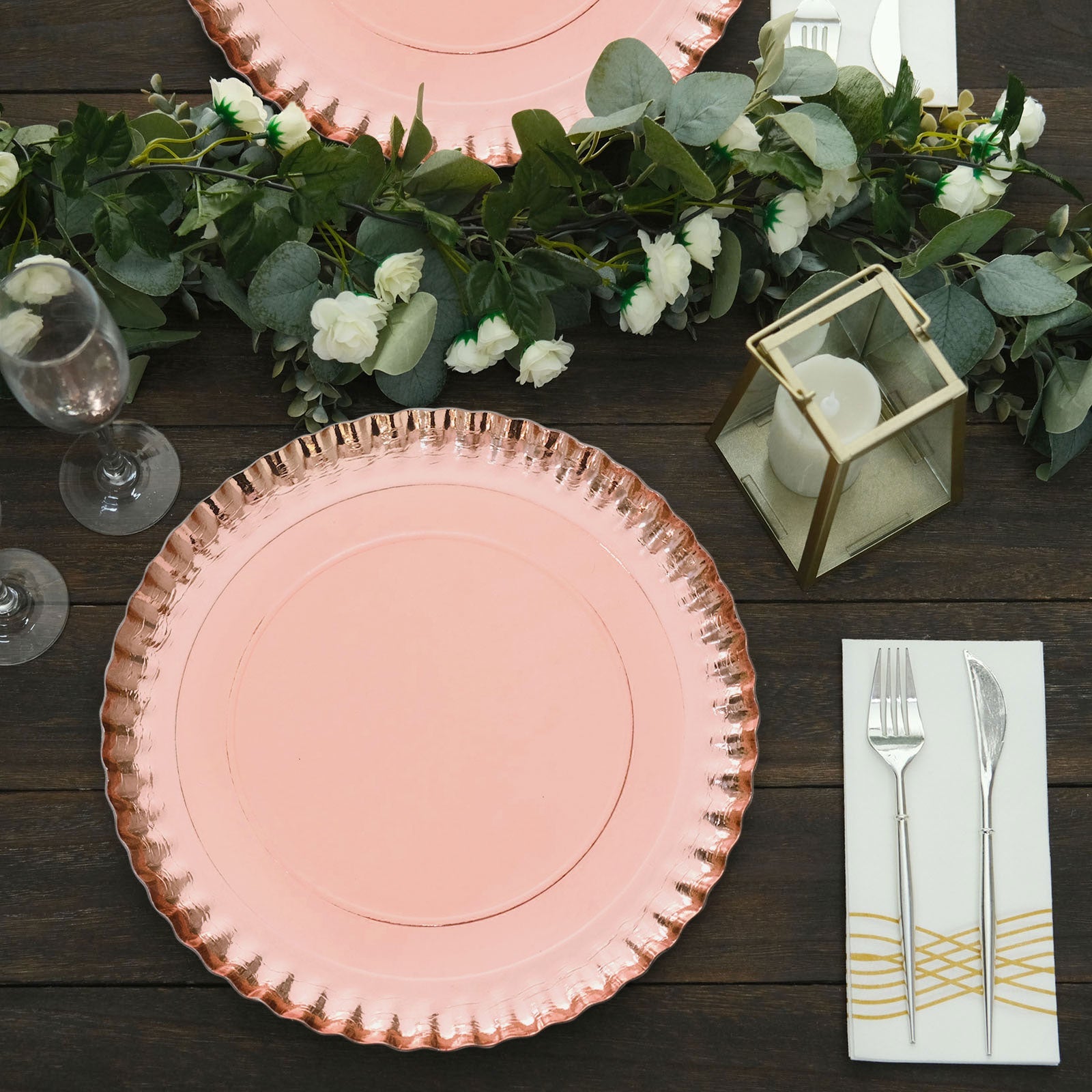 Rose Gold Blush Charger Plates Paper 10 Pack 13 Inch Scalloped