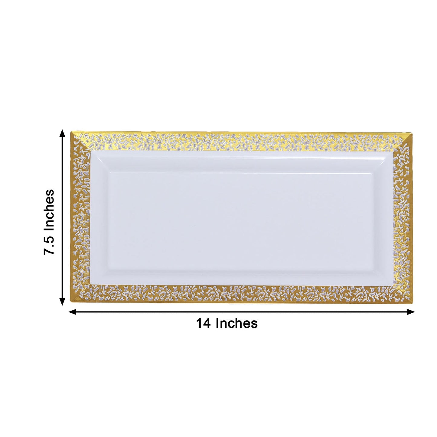14 Inch Rectangular Gold and White Lace Print Design Plastic Serving Trays 4 Pack 