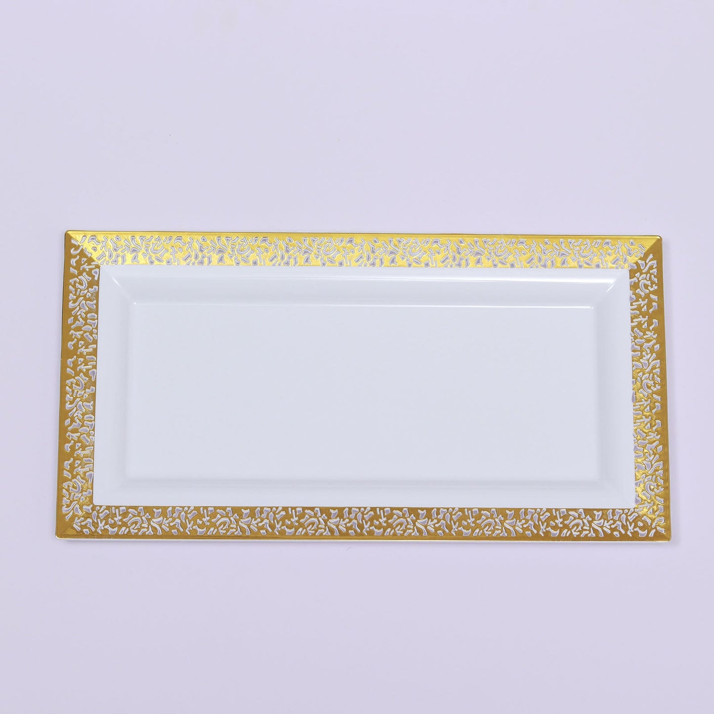 Pack of 4 Rectangular Gold and White 14 Inch Lace Print Plastic Serving Trays