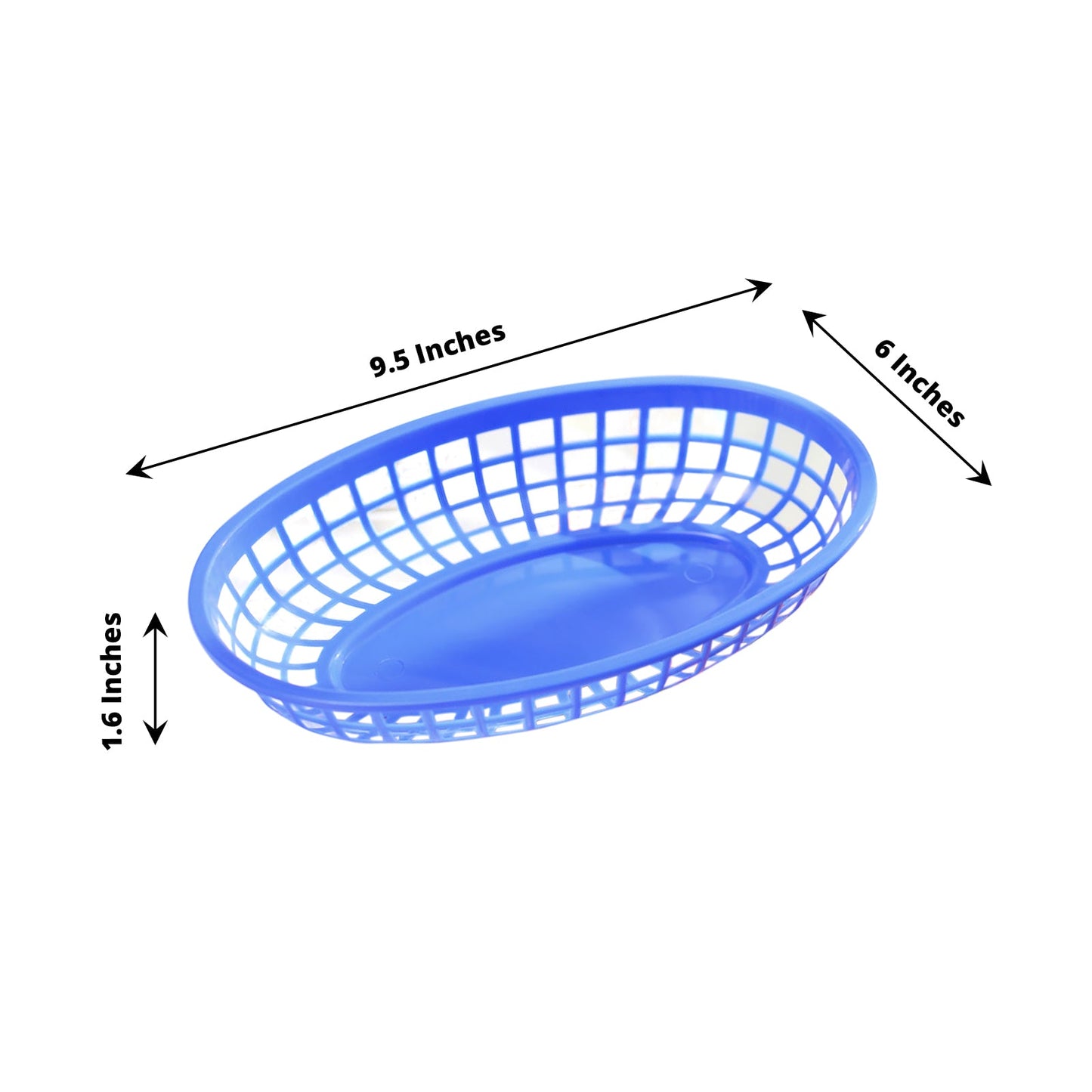 Blue oval plastic food basket with wax paper liner, serving tray.