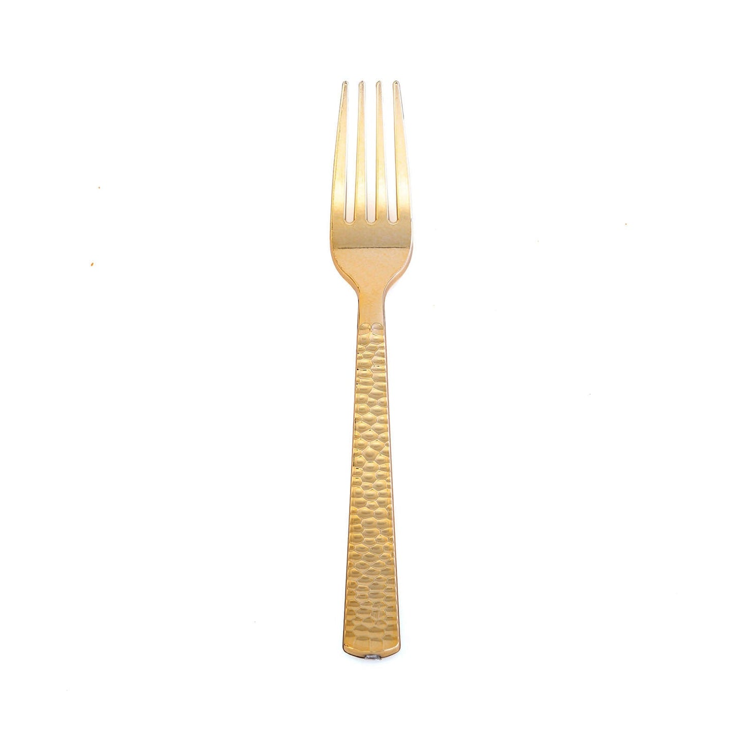 Gold hammered style heavy-duty plastic fork.