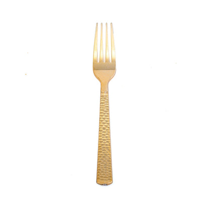 Gold hammered style heavy-duty plastic fork.