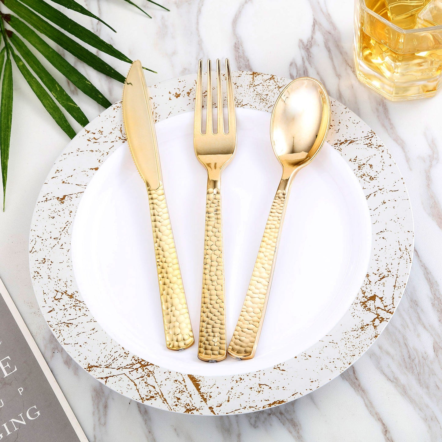 Gold hammered style heavy duty plastic forks, 24 pack.