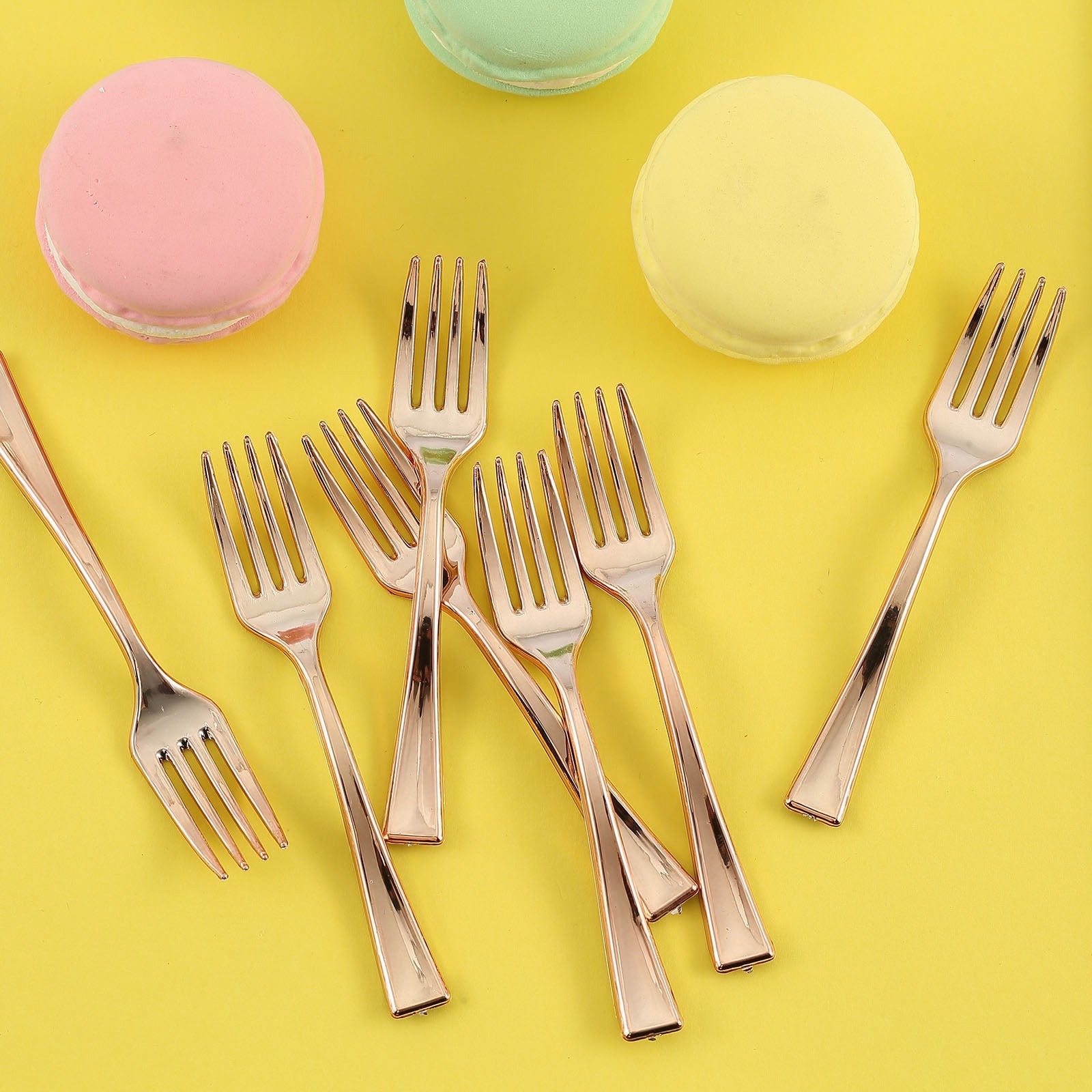 Pack of 24 Rose Gold Mini Heavy Duty 4 Inch Plastic Dessert Appetizer Forks 