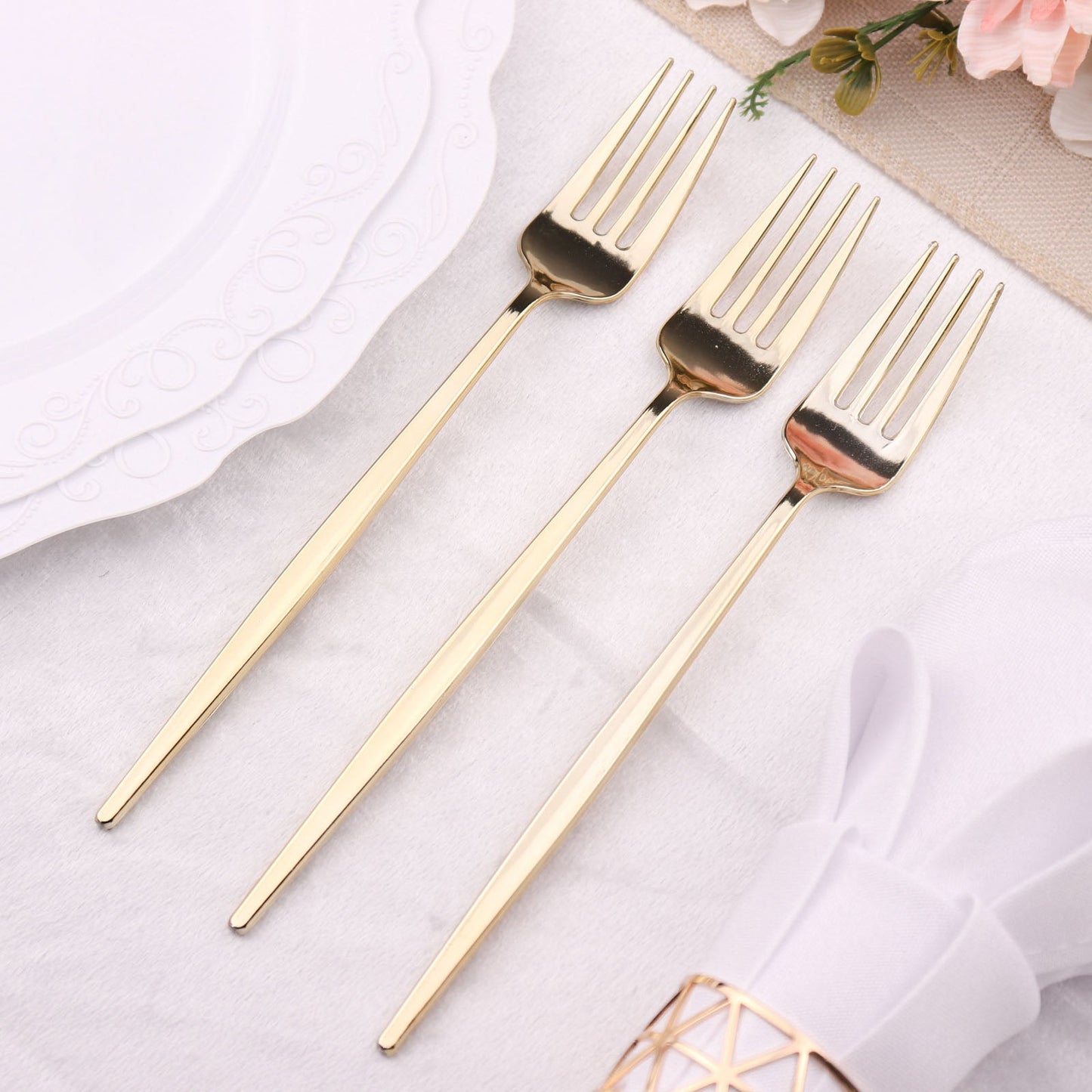 24 Pack of 8 Inch Plastic Silverware Cutlery Glossy Gold Premium Disposable Sleek Forks Cutlery 