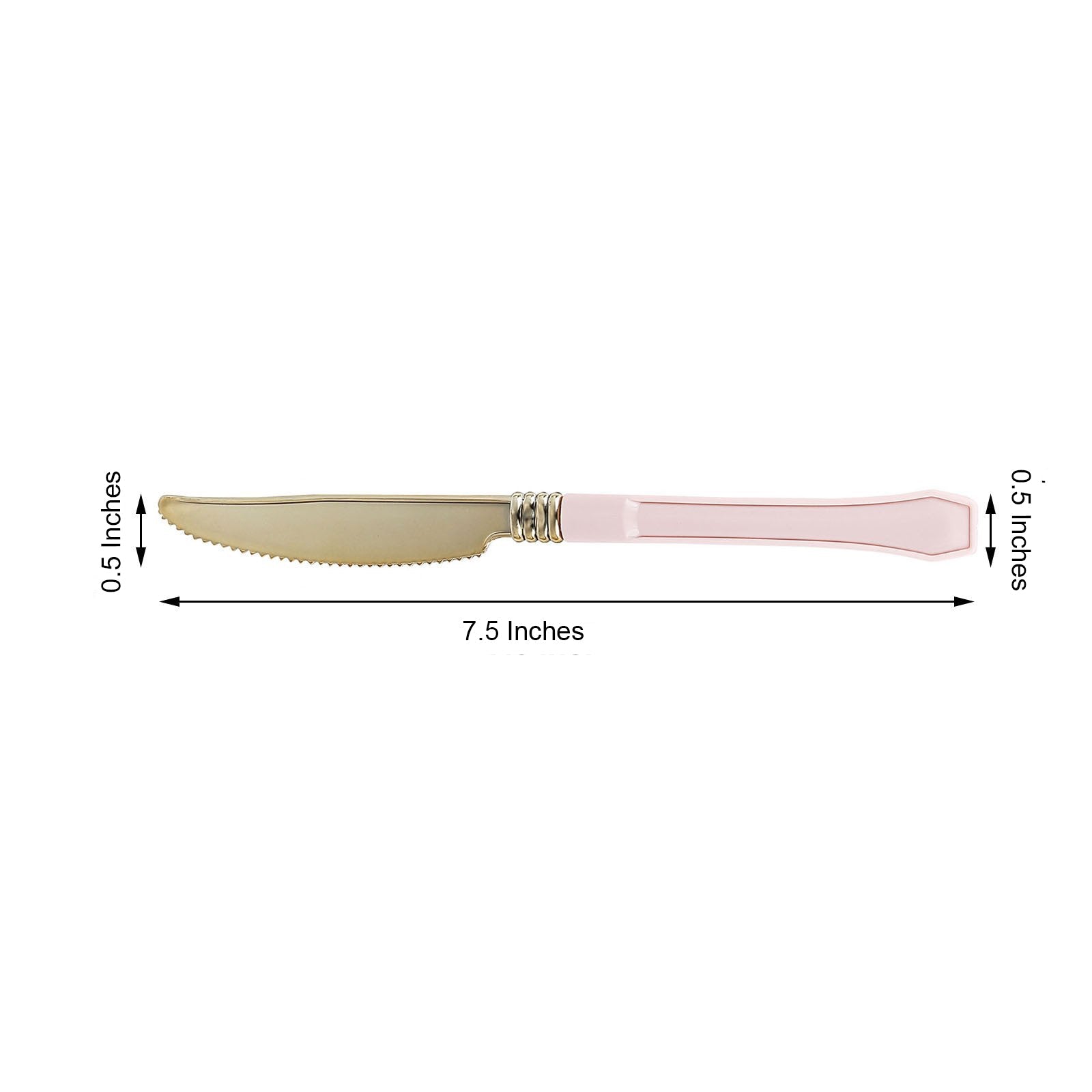Gold 7.5" heavy duty plastic knife with blush handle, disposable silverware.
