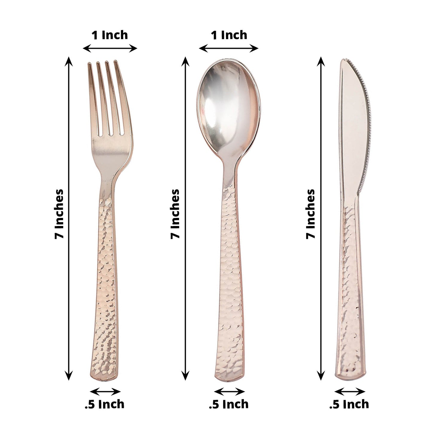 Hammered design rose gold heavy duty plastic silverware set, 24 pack.