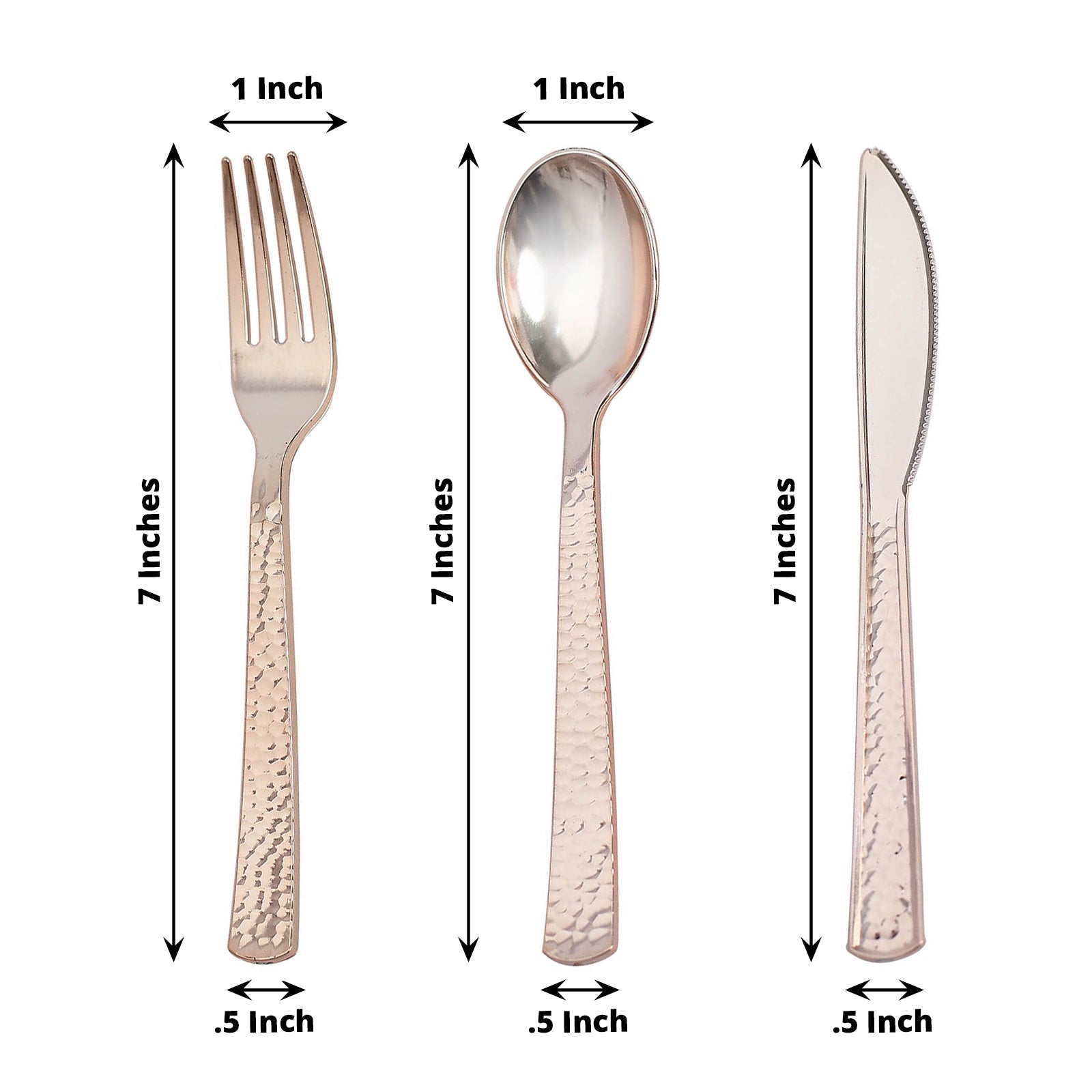 Hammered design rose gold heavy duty plastic silverware set, 24 pack.