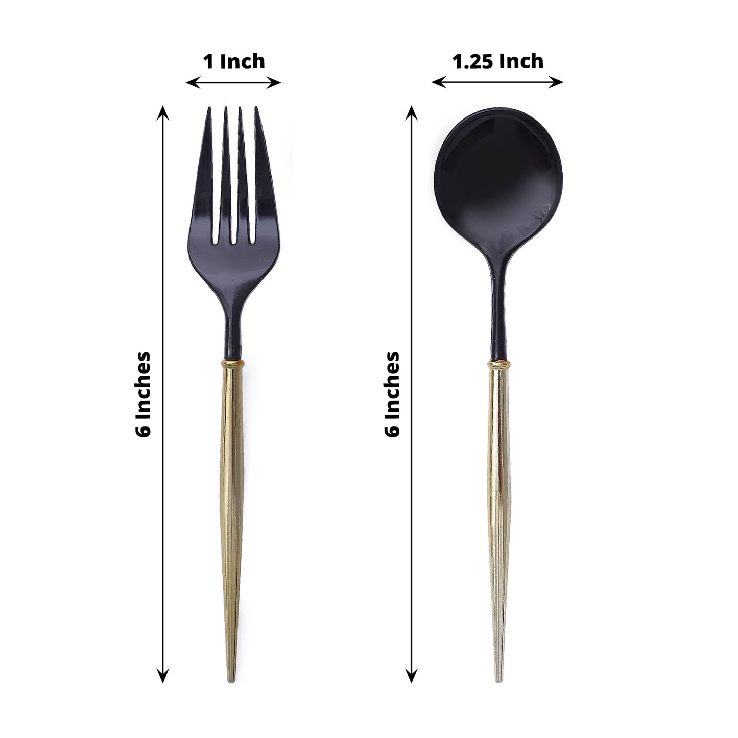 24 Pack | 6inch Black / Gold Premium Plastic Fork / Spoon Utensil Set