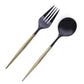 24 Pack | 6inch Black / Gold Premium Plastic Fork / Spoon Utensil Set#whtbkgd