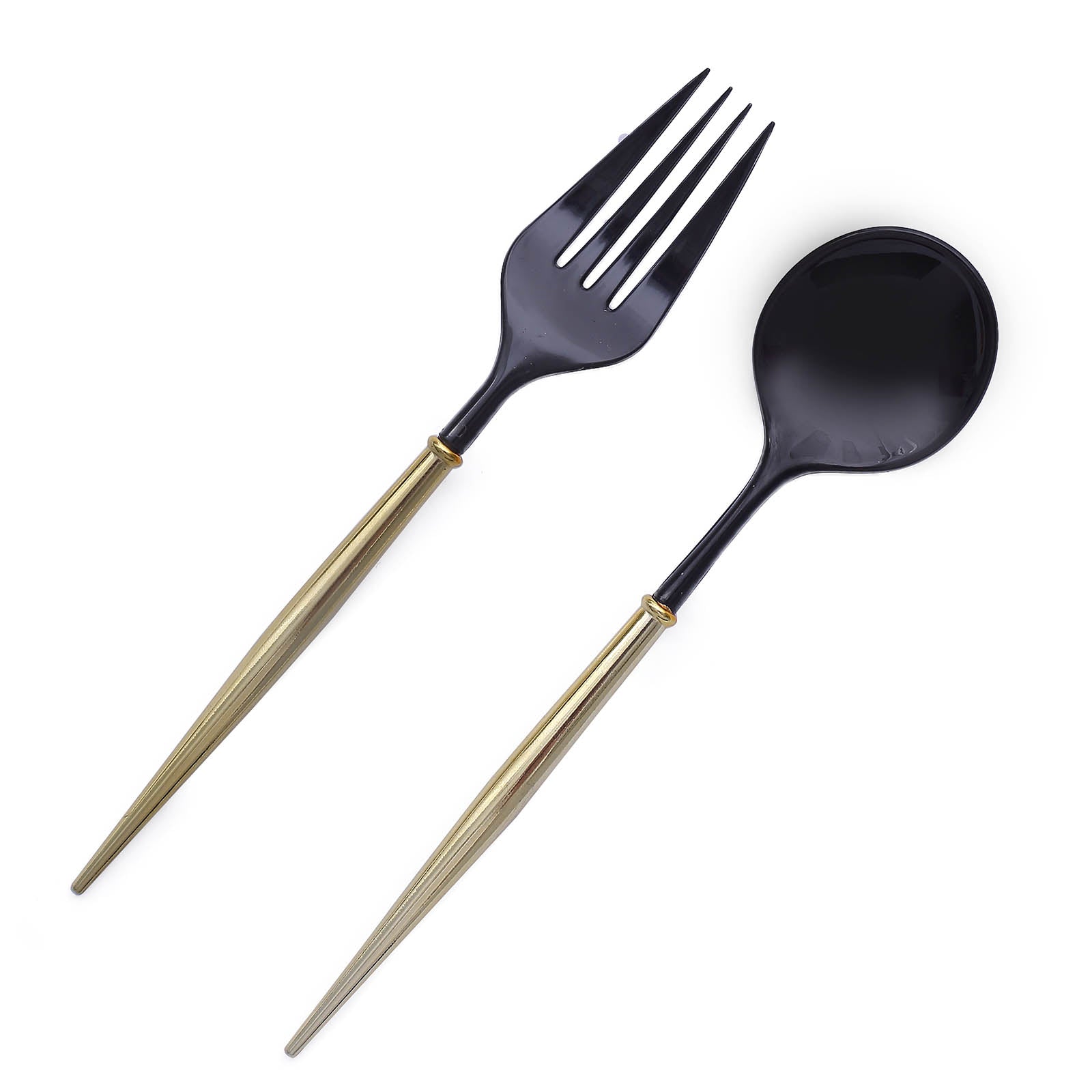 24 Pack | 6inch Black / Gold Premium Plastic Fork / Spoon Utensil Set#whtbkgd