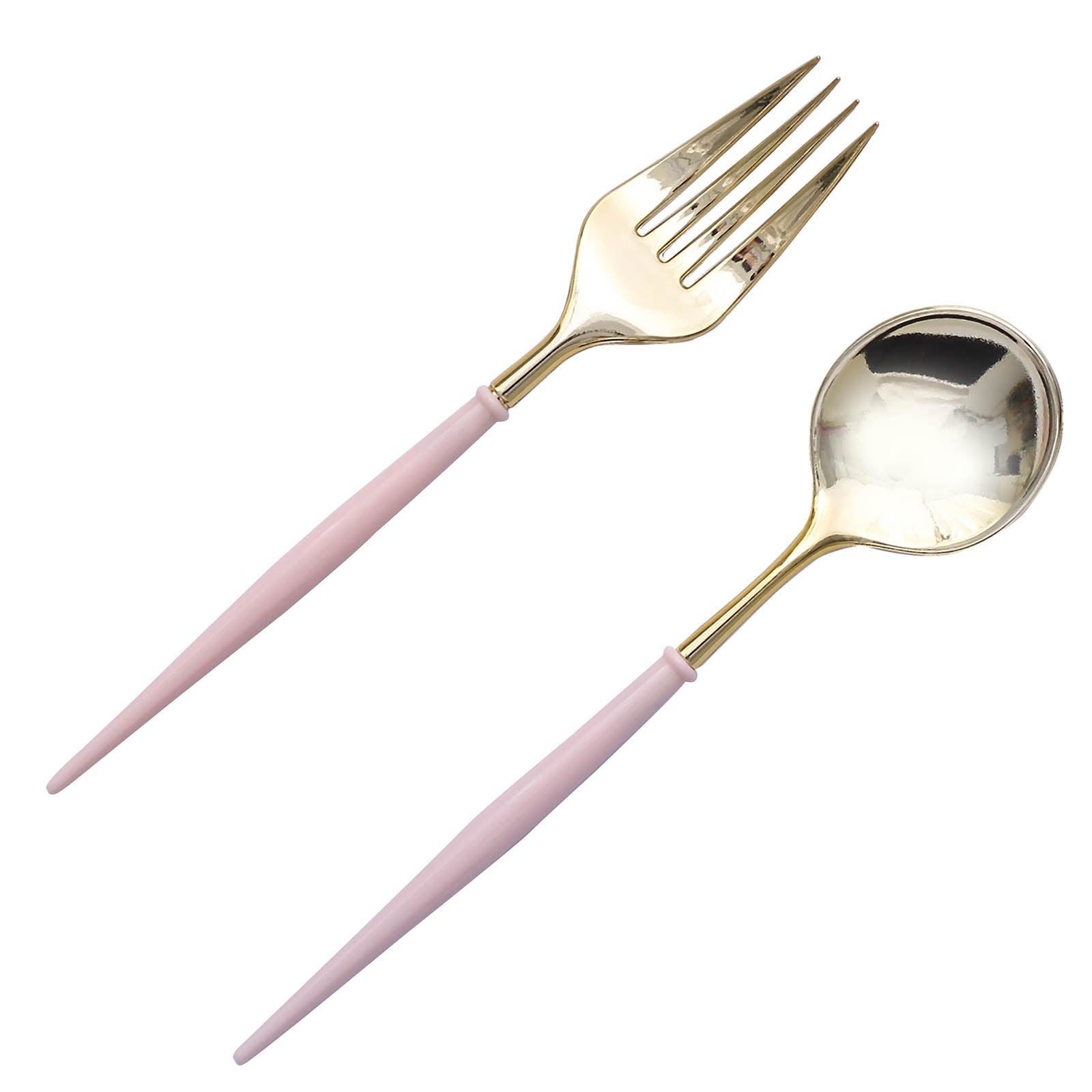 24 Pack | 6inch Gold / Rose Gold Premium Plastic Fork / Spoon Utensil Set#whtbkgd
