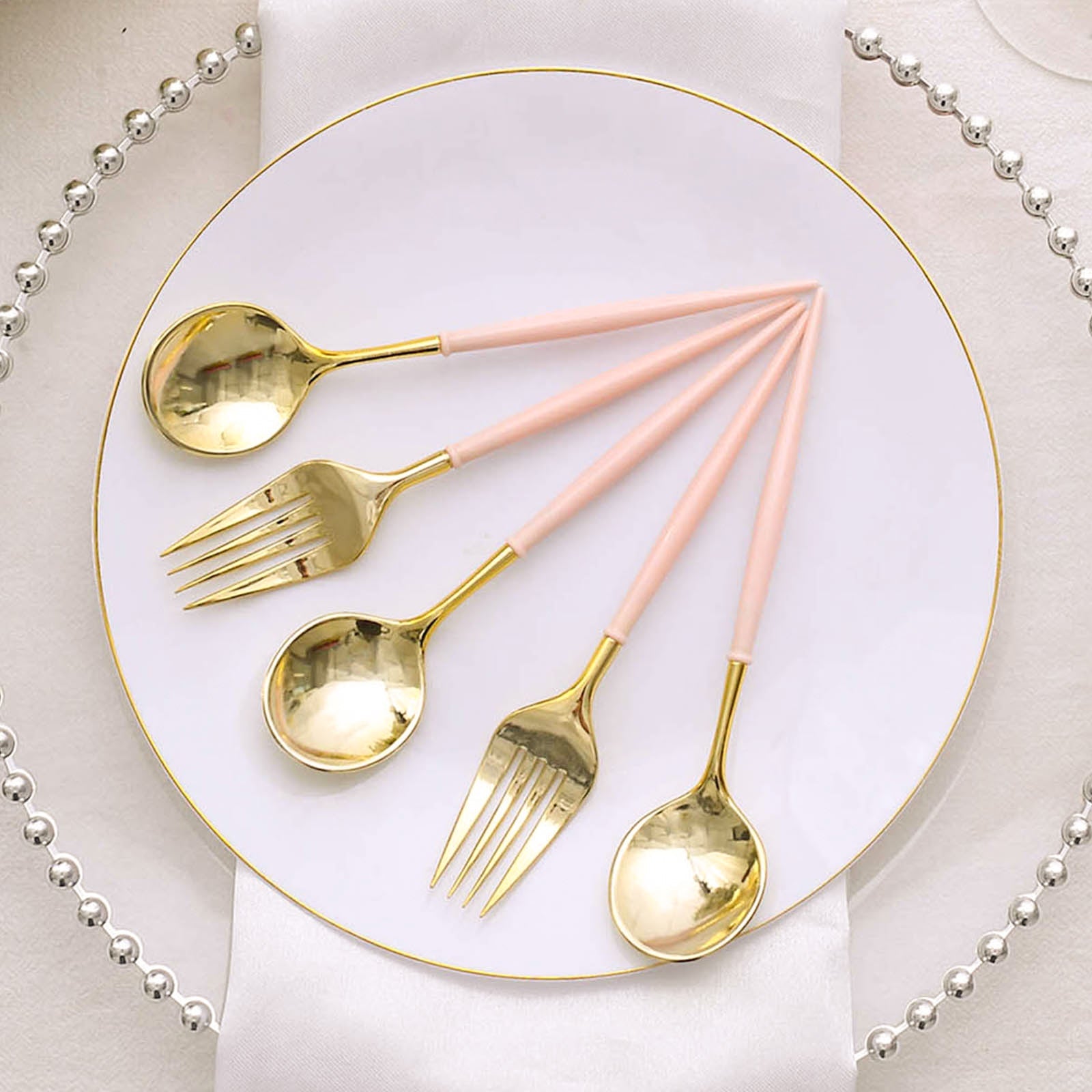 24 Pack | 6inch Gold / Rose Gold Premium Plastic Fork / Spoon Utensil Set