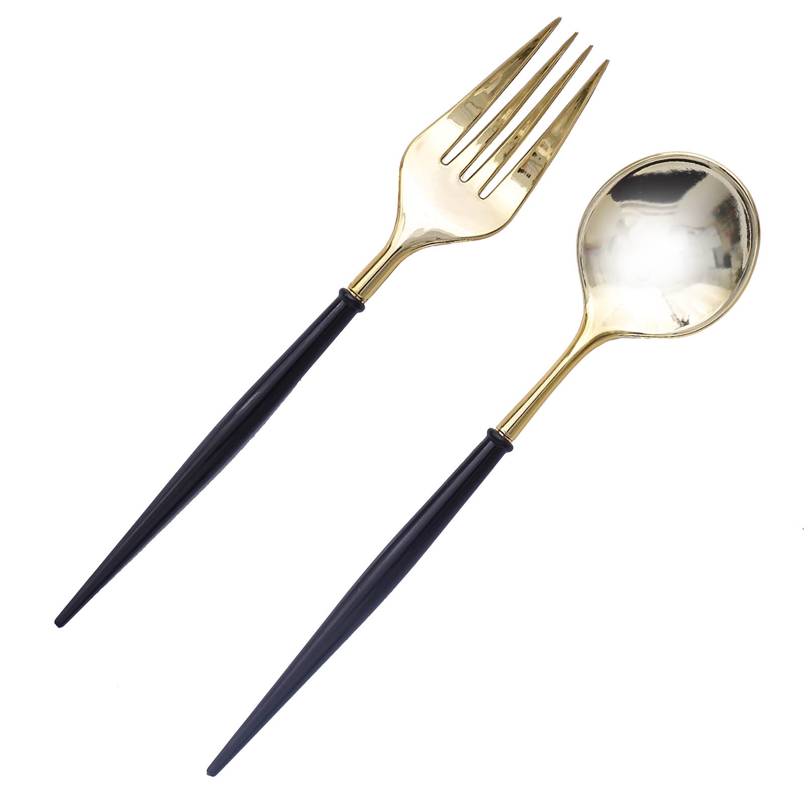24 Pack | 6inch Gold / Black Premium Plastic Fork / Spoon Utensil Set#whtbkgd